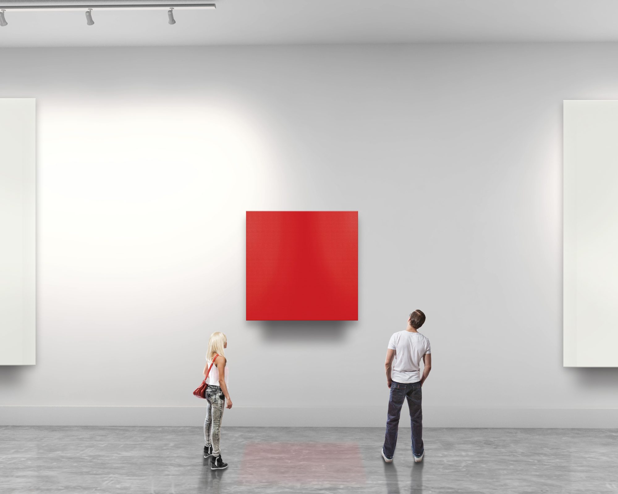Branding — a single red canvas standing out in a gallery of blank ones